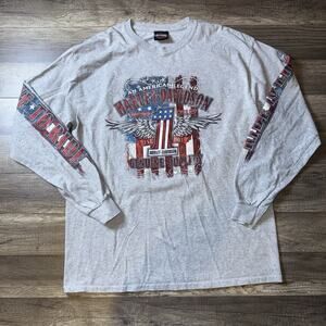 Harley Davidson Long Sleeve Shirt Medium Gray Savannah Georgia Y2K Double Sided